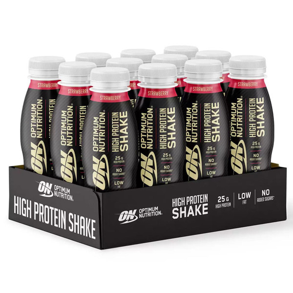Optimum Nutrition High Protein Shake Strawberry Low Fat No Sugar Pack 12 x 330ml