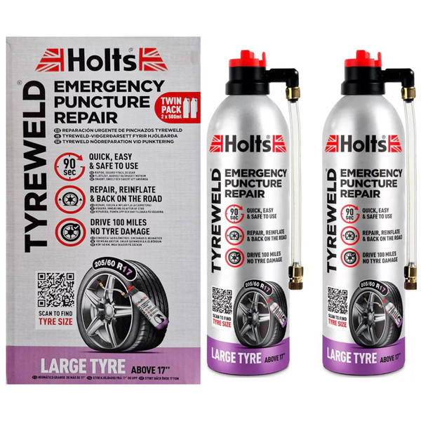 Holts Tyreweld Emergency Puncture Repair Tyre Weld Quick Inflates Pack 2x500ml