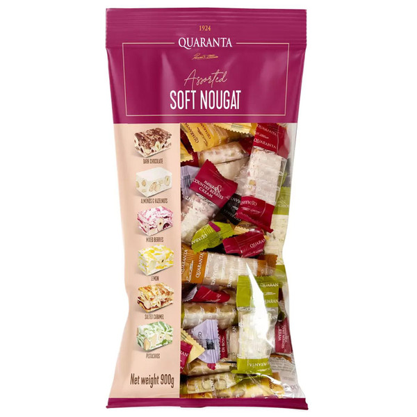 Quaranta Assorted Italian Soft Nougat Bars Sweet Mix Flavour Nuts Gift Pack 900g