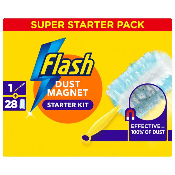 Flash Dust Magnet Dirt Pet Hair Removal Clean 28 Refill Pack Super Starter Kit