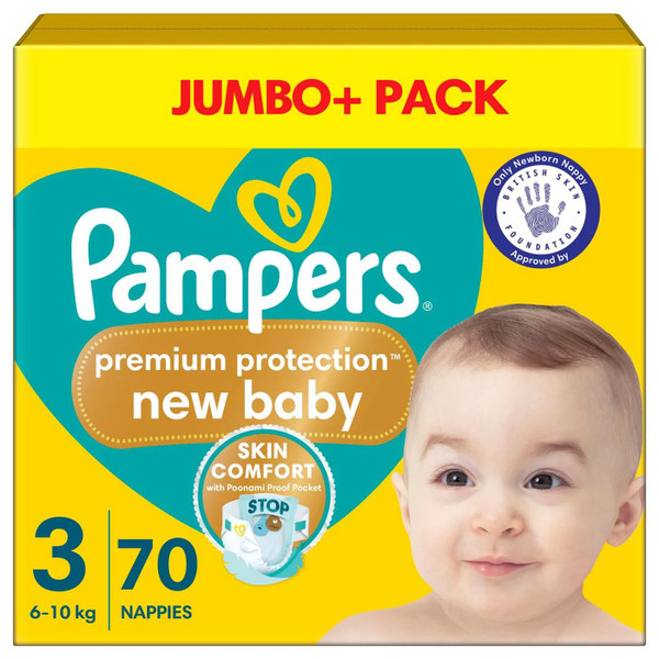 Pampers New Baby Size3 Nappy 6-10Kg Premium Protection Soft Jumbo+Pack 70Nappies Pampers New Baby Size3 Nappy 6-10Kg Premium Protection Soft Jumbo+Pack 70Nappies