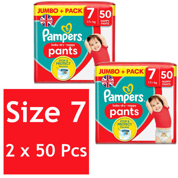 Pampers Baby Dry Nappy Size 7 Diaper Protect Pants 17+kg Jumbo+Pack 2x50 Nappies