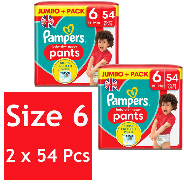 Pampers Baby Dry Nappy Size 6 Diaper Protect Pants 15+kg Jumbo+Pack 2x54 Nappies