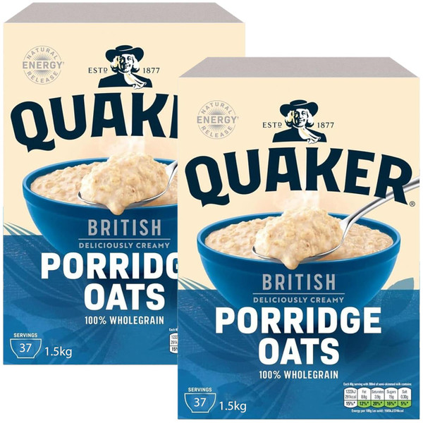 Quaker Porridge Oats Wholegrain Breakfast Rolled Cereal No Sugar Pack 2 x 1.5kg