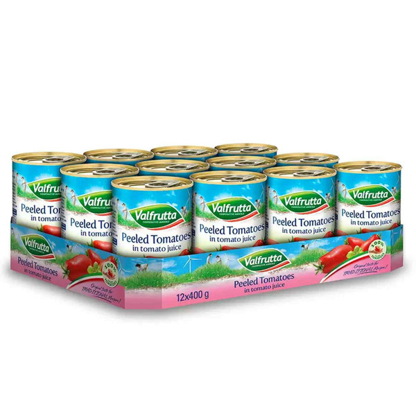 Valfrutta Peeled Plum Tomatoes Tomato Juice Italian Sun-ripened Can Pack 12x400g
