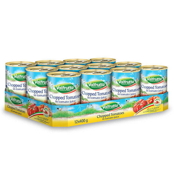 Valfrutta Chopped Tomatoes in Tomato Juice Red Rich Italian Tin Can Pack 12x400g