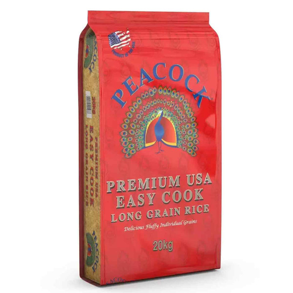Peacock Premium Easy Cook USA Long Grain Rice Parboiled Fluffy Grains Pack 20kg