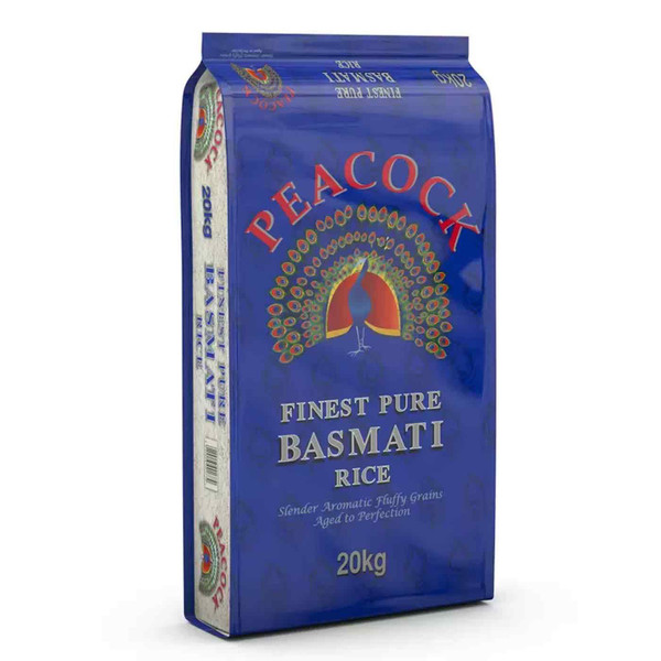 Peacock Finest Pure Basmati Rice Slender Aromatic Grain Indian Cuisine Pack 20kg