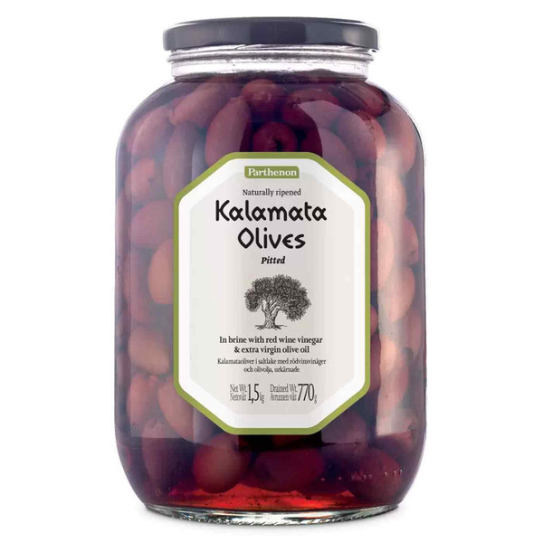Parthenon Kalamata Pitted Olives in Brine with Red Wine Vinegar &Olive Oil 1.5kg