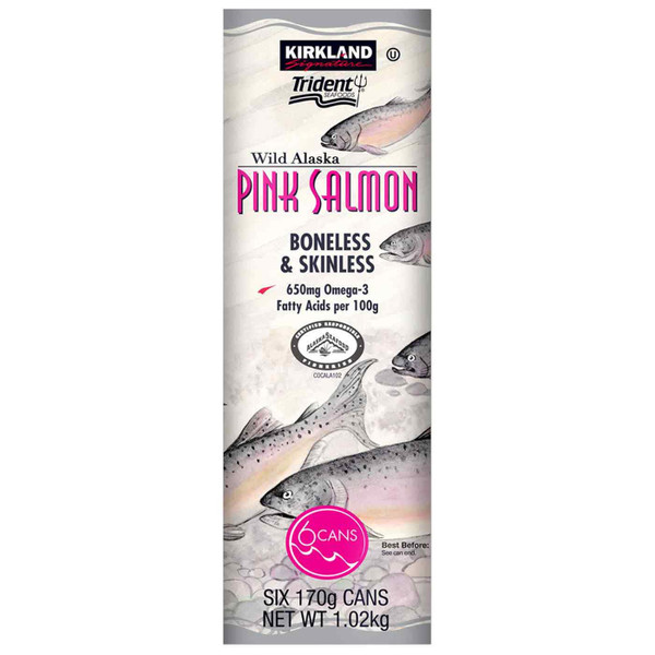 Kirkland Signature Wild Alaskan Pink Salmon Boneless & Skinless Cans Pack 6x170g