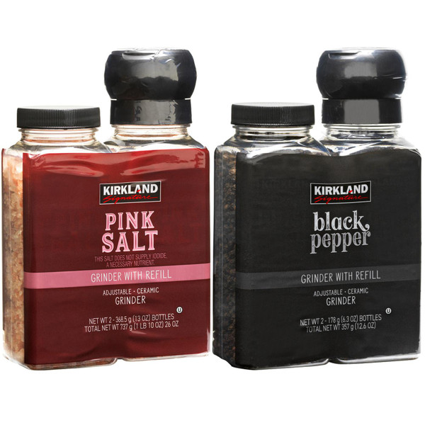 Kirkland Signature Black Pepper Corn Pink Salt Himalayan Grinder Pack + Refill