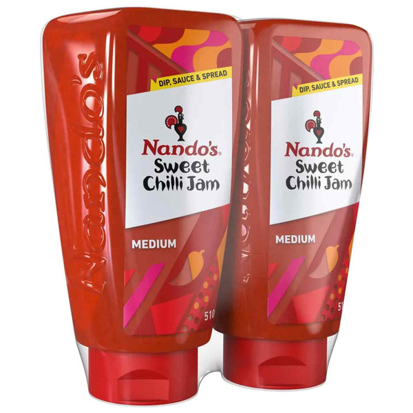 Nando's Sweet Chilli Jam Squeezy Medium Spicy Tangy Sauce Dip Spread Pack 2x510g