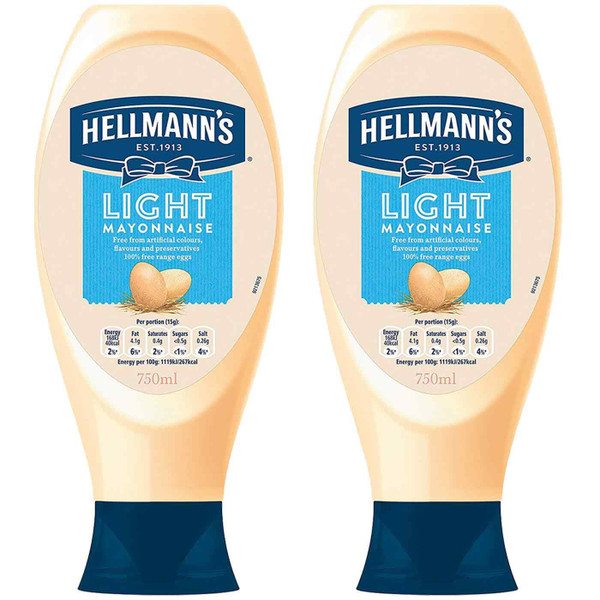 Hellmann's Light Squeezy Creamy Mayonnaise Mayo Sauce Salad Burger Pack 2 x750ml