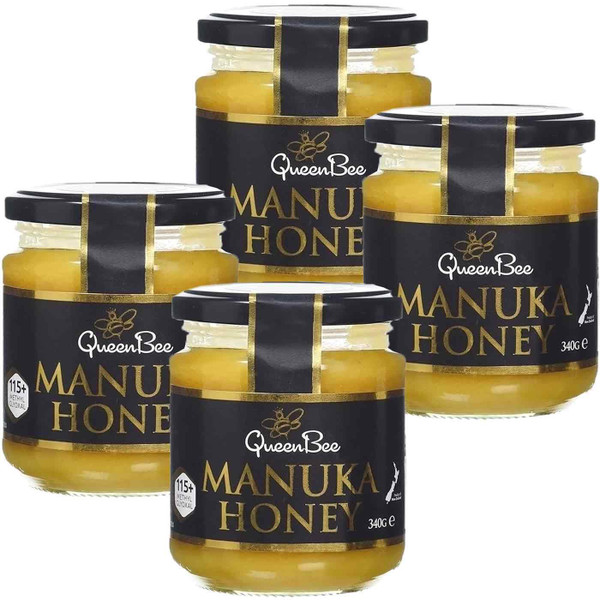 Queen Bee New Zealand Manuka Honey MG115+ Methylglyoxal Sealed Jar Pack 4 x 340g