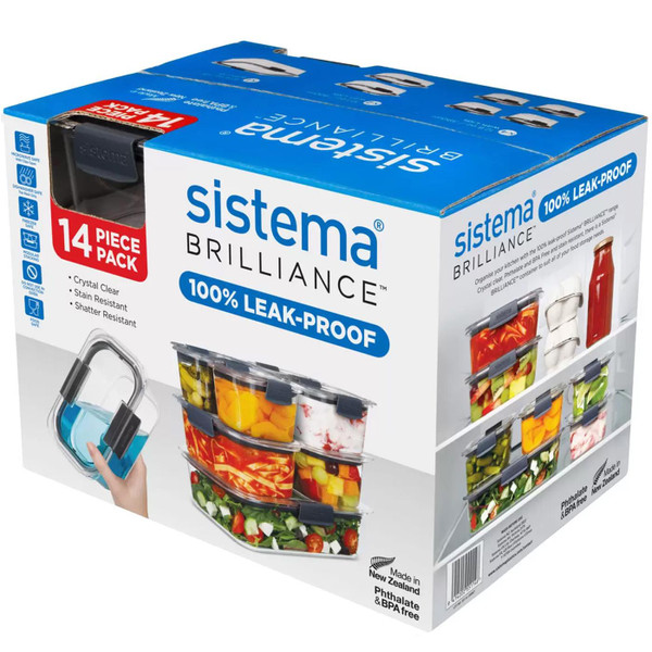 Sistema Brilliance Food Storage Containers +Lids Leak-proof Seal Set 14 Pcs Pack