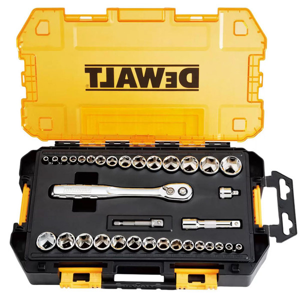 DeWalt 34 Piece Mechanics Socket Set Spanner Ratchet Drive Tool Case DWMT45034