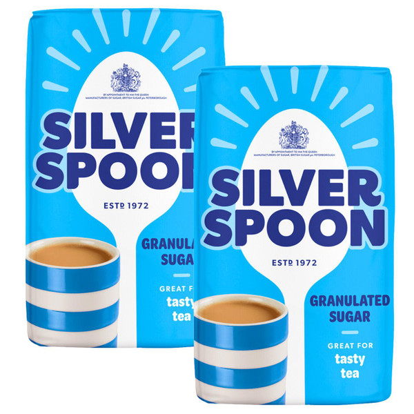 Silver Spoon Granulated Pure Cane Tea Coffee White Sugar British Bag Pack 2x1kg