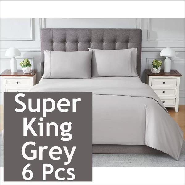 Kirkland Signature 680Thread Cotton Grey Super King Duvet Sheet Pillow 6 Pcs Set