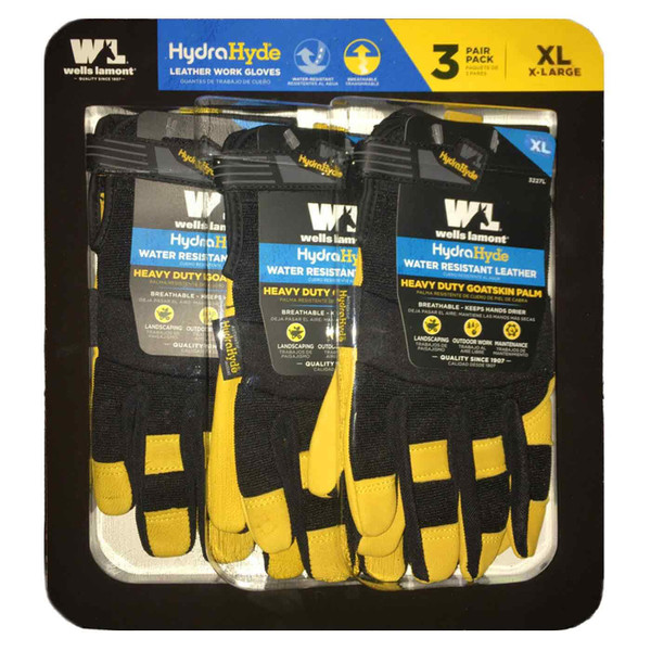 Wells Lamont Hydra Hyde Leather Work Glove Safety Waterproof Size XL Pack 3Pairs