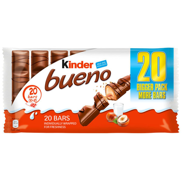 Ferror Kinder Bueno Milk Chocolate Hazelnut Wafer Snack Twin Bars Pack 10 x 43g