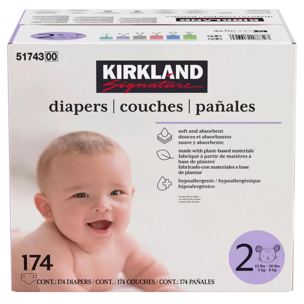 Kirkland Signature Baby Diapers Size 2 Nappy 5-8kg Breathable Pack 174 Nappies