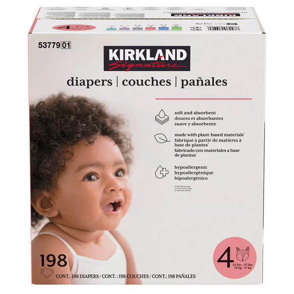 Kirkland Signature Baby Diapers Size 4 Nappy 10-17kg Breathable Pack 198 Nappies
