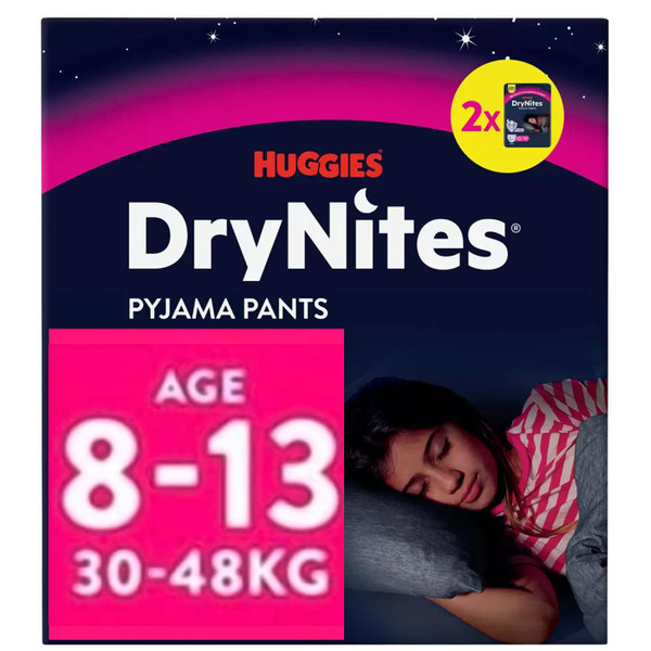 Huggies DryNites Dry Night Pyjamas Girls 30-48kg Bed Nappy 8-13Year Pack 26Pants