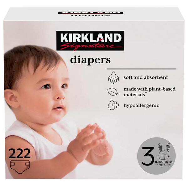 Kirkland Signature Baby Diapers Size 3 Nappy 7-13kg Breathable Pack 222 Nappies