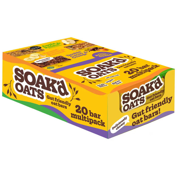 Soak'd Baked Flapjack Oat Bars Apple Raisin Orange Gluten Free Mixed Pack 20x42g