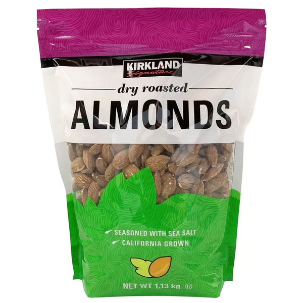 Kirkland Signature Dry Roasted Almonds Seasoned Sea Salt Food Nuts Pack 1.13kg