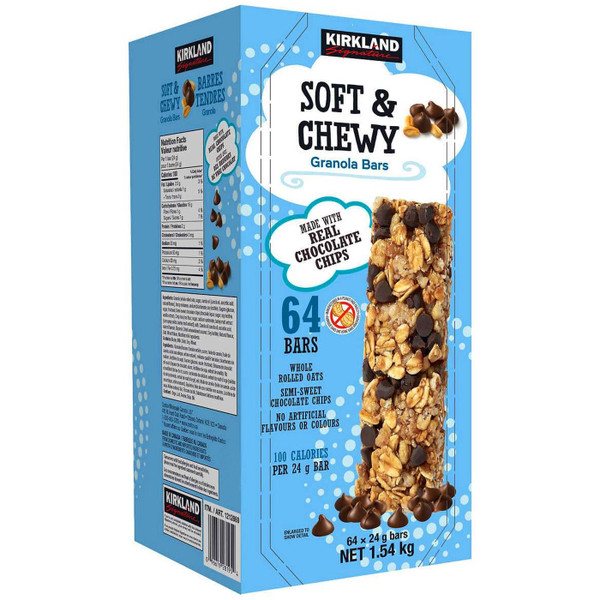 Kirkland Signature Soft Chewy Granola Bars Nut Oat Chocolate Chips Pack 64 x 24g
