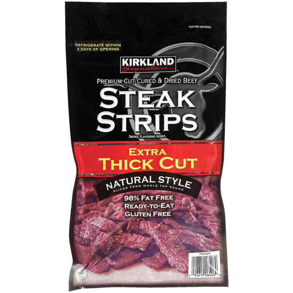 Kirkland Signature Steak Strips Thick Cut Jerky Dried Beef Ready Snack Pack 300g