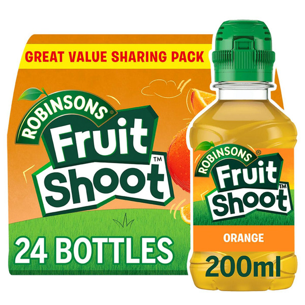 Robinsons Fruit Shoot Juice Real Orange No Sugar Added Kids Bottle Pack 24x200ml