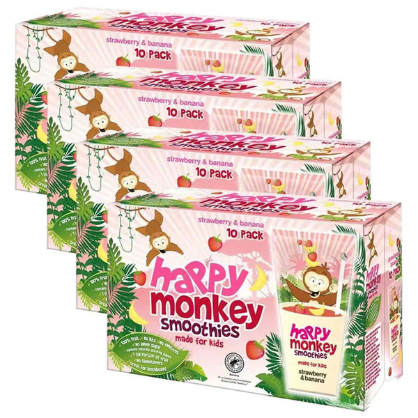 Happy Monkey Strawberry & Banana Smoothies Fruit Juice Natural Pack 4x10x180ml