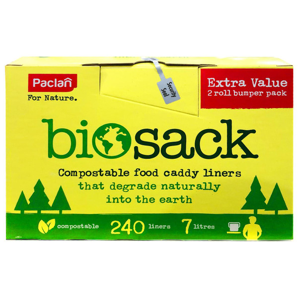 Paclan Bio-Sack Compostable Food Caddy Liners 7L Kitchen Waste Rolls 2x120 Bags