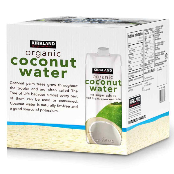 Kirkland Signature Organic Coconut Water Palm Tree No Sugar Carton Pack 9x1Litre