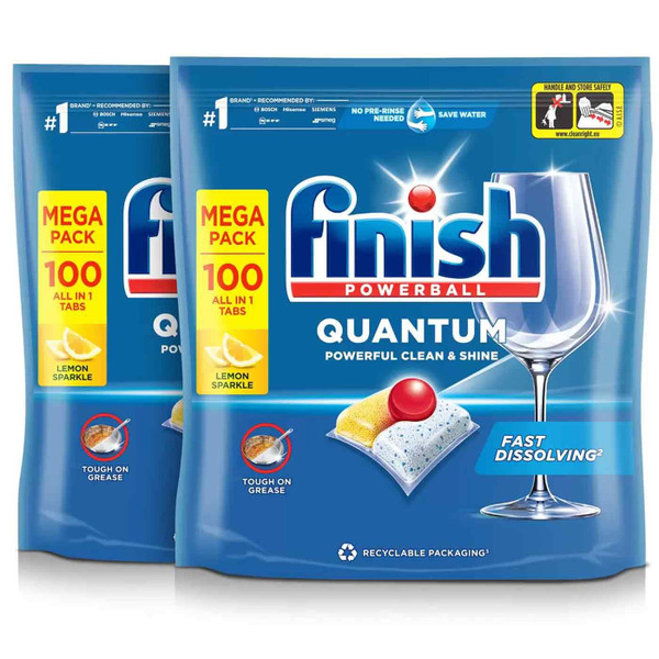Finish Powerball Quantum Lemon Sparkle Dishwasher Clean Tablets Pack 2x100 Pcs