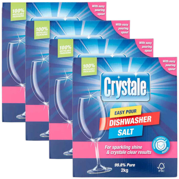 Crystale Dishwasher Salt Easy Pour Spout Sparkling Shine & Clear Set Pack 4x2kg