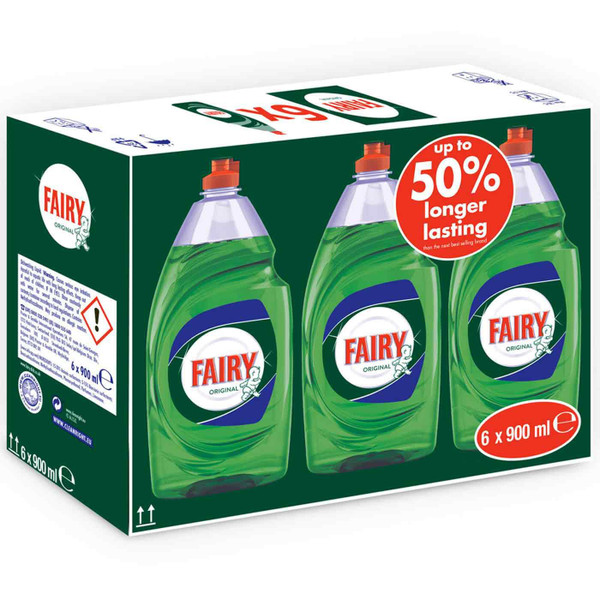 Fairy Original Kitchen Dish Washing Up Liquid Clean Dirt Detergent Pack 6x900ml