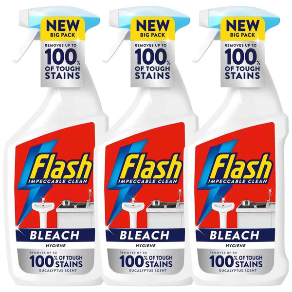 Flash Spray With Bleach Flash Clean & Shine Cuts Grease Powerful Pack 3 x 800ml