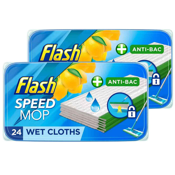 Flash Speed Mop Wet Cloth Clean Lemon Multi-Surface Replacement Pack 2x24Refills