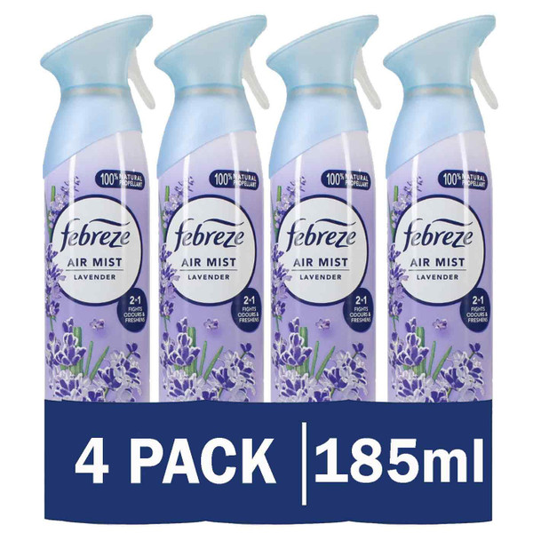 Febreze Air Mist Lavender Scent Aerosol Fresh Smell Trigger Spray Pack 4 x 185ml
