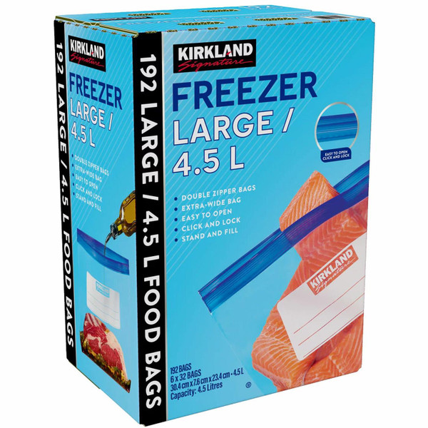 Kirkland Signature Freezer Food Large4.5L Resealable Double Zipper Pack 192 Bags