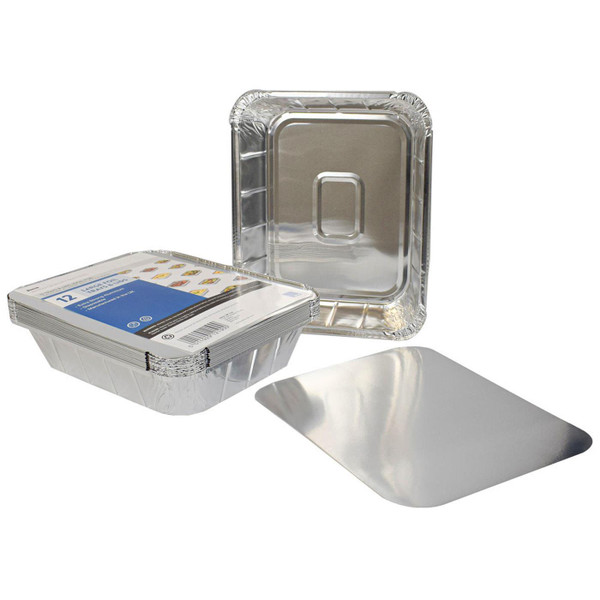 Jena Large Extra Strong Aluminium Disposable Food Foil Trays & Lids Pack of 12