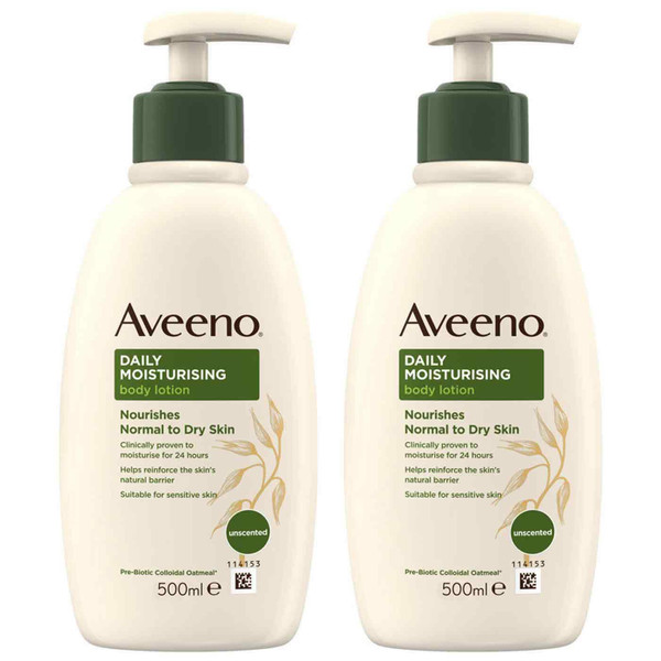Aveeno Daily Moisturising Lotion Body Wash Sensitive Dry Skin Care Pack 2x500ml