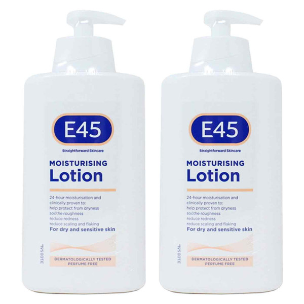 E45 Dermatological Moisturising Lotion Sensitive Dry Skin Care Twin Pack 2x500ml