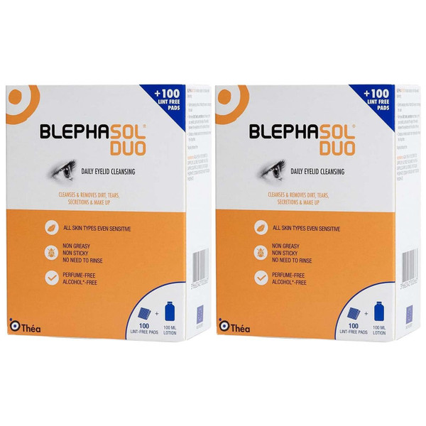 Thea Pharma Blephasol Duo Eyelid Hygiene Solution Eye Pack 2 x 100ml & 100 Pads