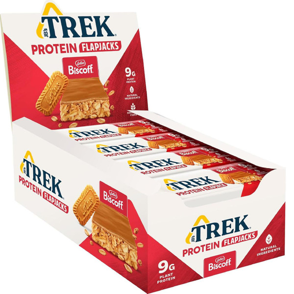 JB's TREK Protein Flapjack Lotus Biscoff Bars Plant Base Vegan Snack Pack 16x50g