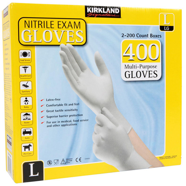 Kirkland Signature Multi-Purpose Nitrile Exam Gloves Latex Size Large Pack 400