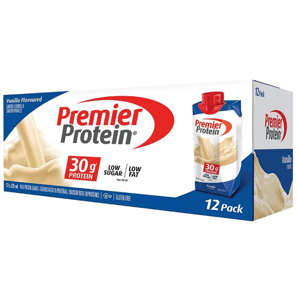Premier Protein Vanilla Flavour Drink Shakes Low Sugar Fat Healthy Pack 12x325ml